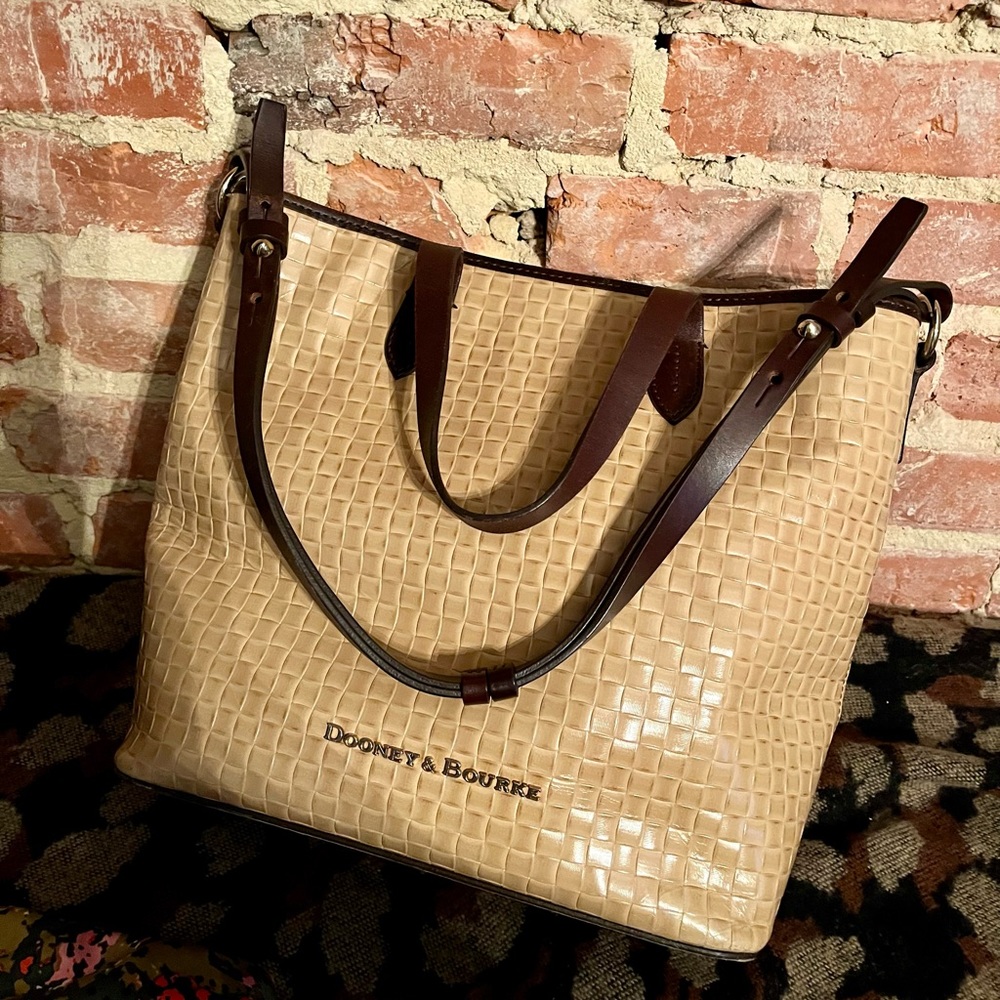Dooney & Bourke Lilliana Beige & brown Woven Leather Tote with Shoulder Bag